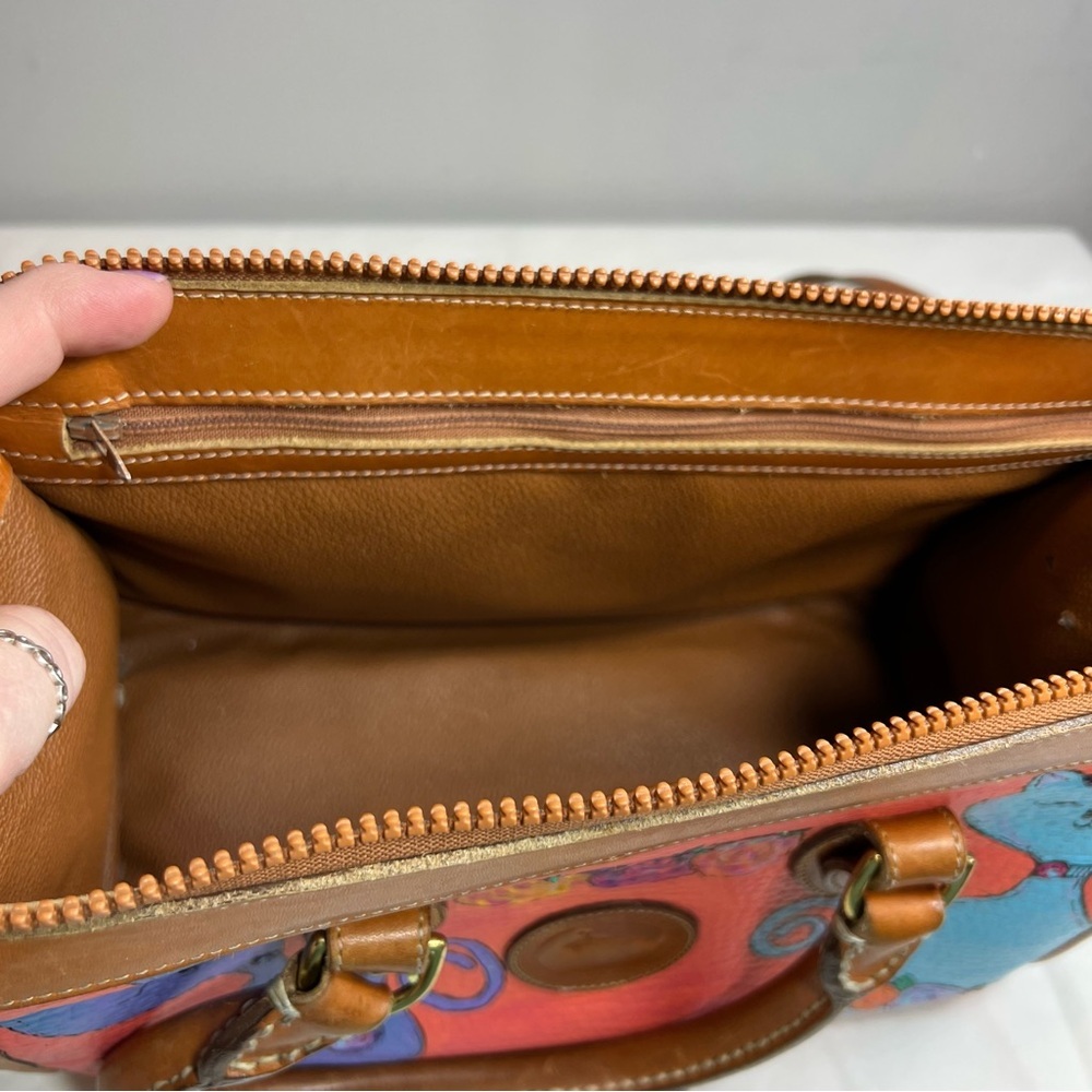 Vintage 90s Dooney & Burke double handle pebbled leather hand painted satchel - Picture 12 of 17